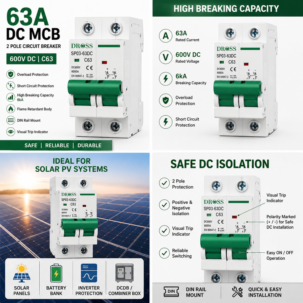 DROSS DC MCB 63A 2 Pole 600V – Solar DC Circuit Breaker