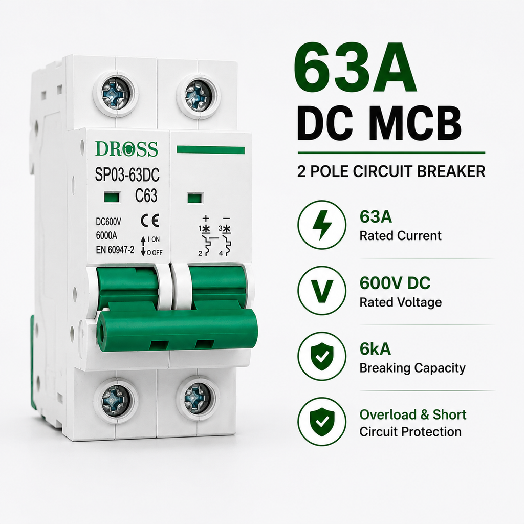 DROSS DC MCB 63A 2 Pole 600V – Solar DC Circuit Breaker