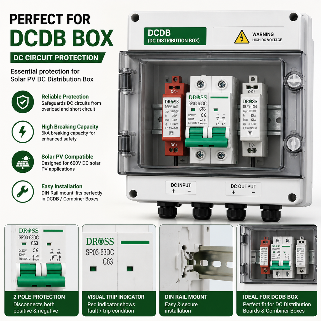DROSS DC MCB 63A 2 Pole 600V – Solar DC Circuit Breaker