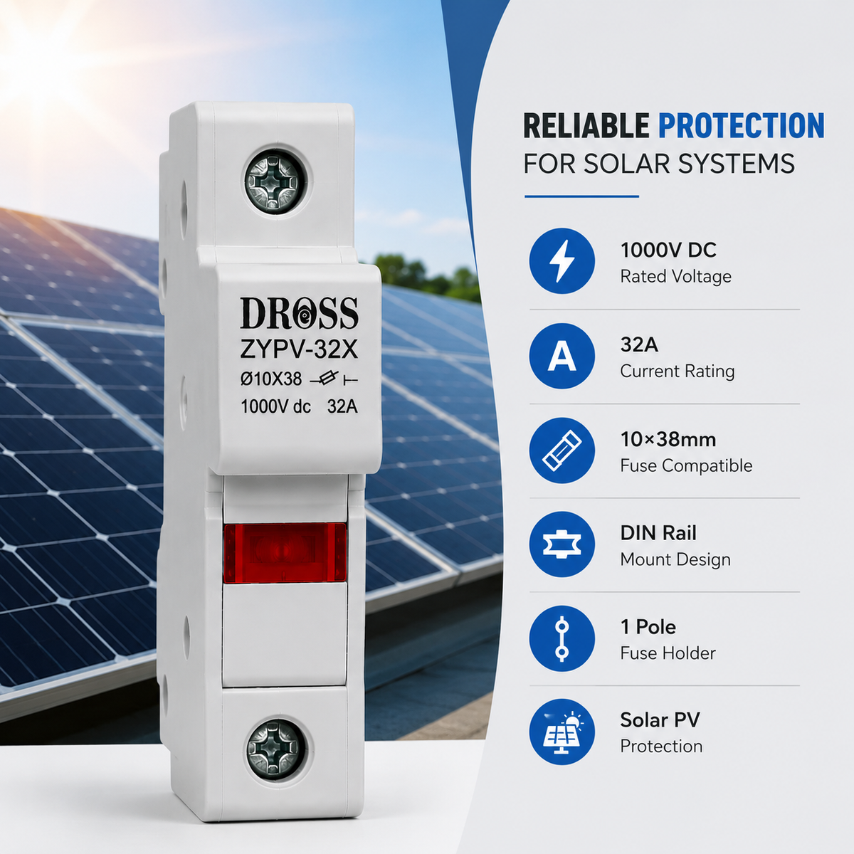 DROSS ZYPV-32X solar PV fuse holder 1000V DC