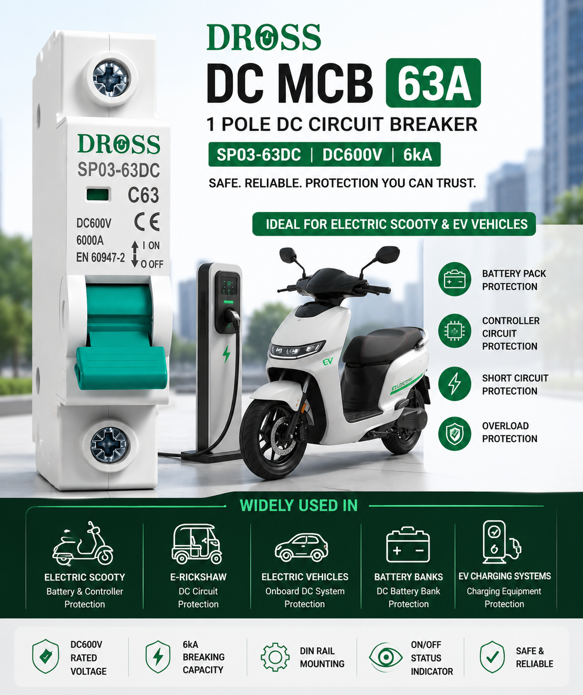 DROSS DC MCB 63A 1 Pole 600V – Solar DC Circuit Breaker