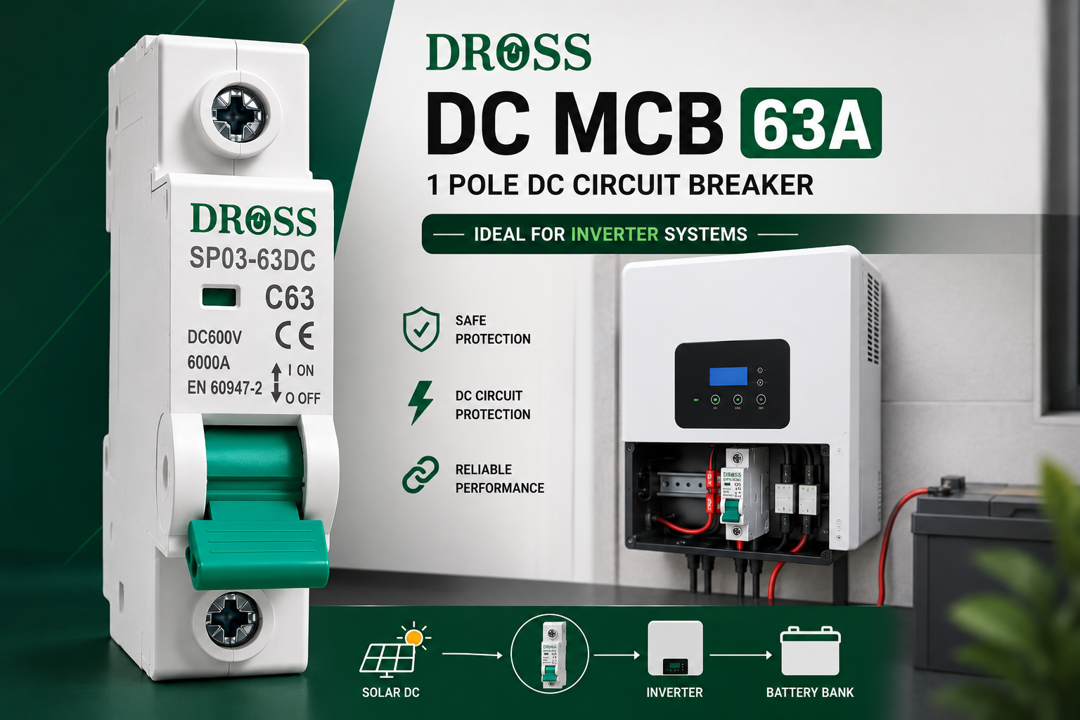 DROSS DC MCB 63A 1 Pole 600V – Solar DC Circuit Breaker