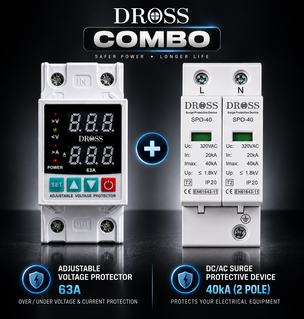 DROSS Home Protection Combo: 63A Voltage Protector + AC Surge Protector
