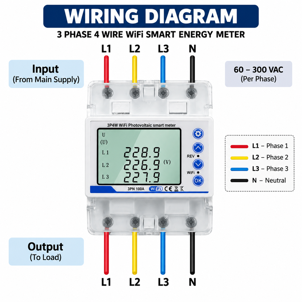 DROSS 100A 3 Phase 4 Wire WiFi Smart Energy Meter & Voltage Protector