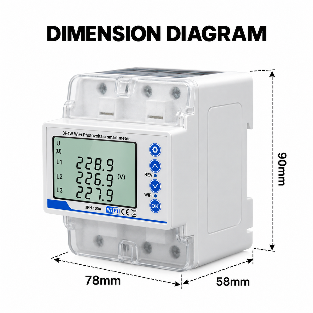 DROSS 100A 3 Phase 4 Wire WiFi Smart Energy Meter & Voltage Protector