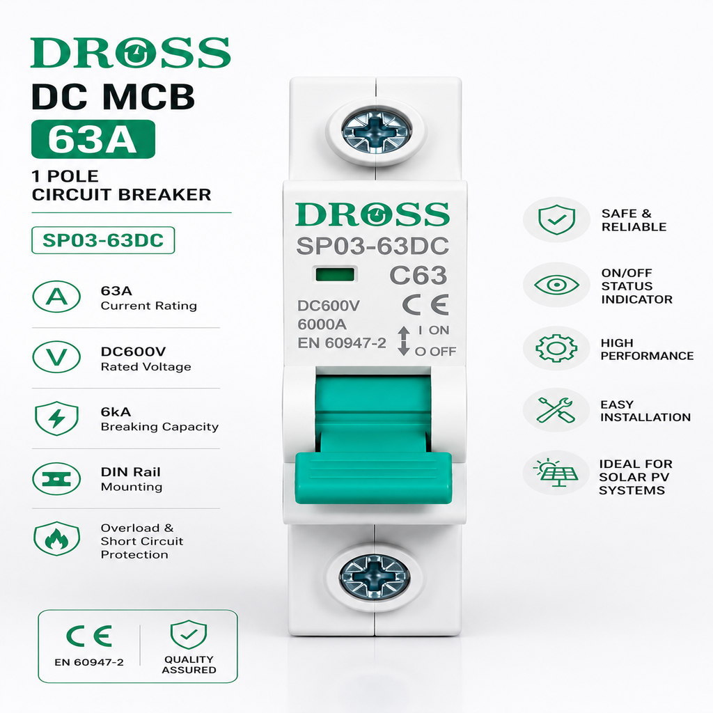 DROSS DC MCB 63A 1 Pole 600V solar circuit breaker