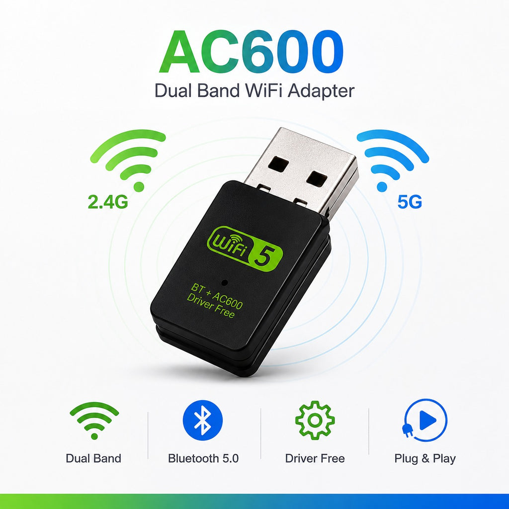 DROSS AC600 Dual Band WiFi USB Adapter – 2.4GHz & 5GHz Wireless Adapter